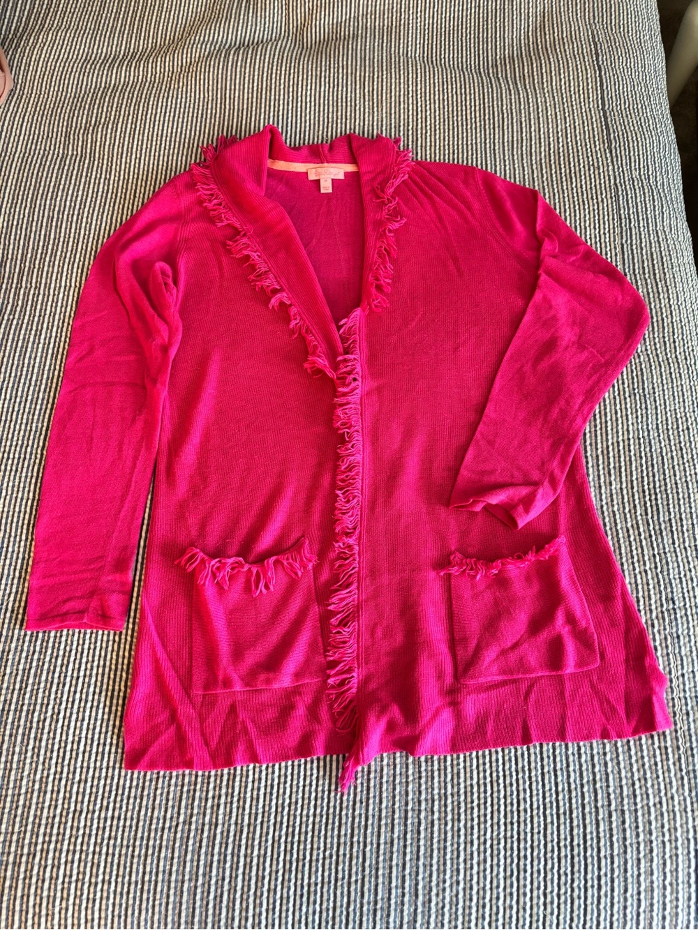 Pretty Fuchsia Fringe Open Cardigan